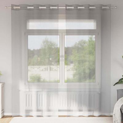 Gordijnen voile met doorvoertules 2 st 140x245 cm lichtgrijs