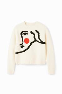 Oversized trui met gezicht - WHITE - L