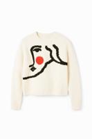 Oversized trui met gezicht - WHITE - L