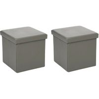 Poef/hocker - 2x - opbergbox - grijs - polyester/mdf - 38 x 38 cm - opvouwbaar