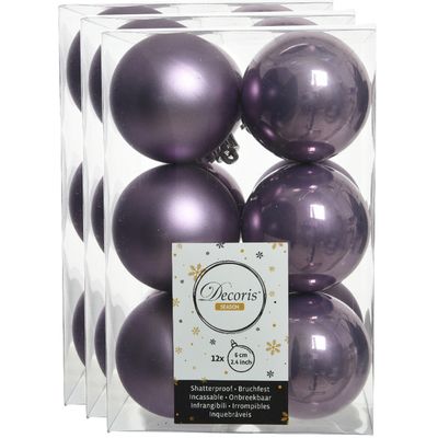 36x stuks kunststof kerstballen heide lila paars 6 cm glans/mat
