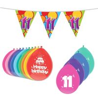 Leeftijd verjaardag thema 11 jaar pakket ballonnen/vlaggetjes - Feestpakketten - thumbnail