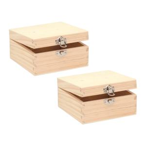 Houten opbergkistje met sluiting en deksel - 2x - 13 x 13 x 7 cm - Sieraden/spulletjes/sleutels