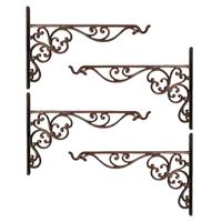 Esschert Design Muurhaak - 4x - sierkrullen - bruin -35 x 25 cm - voor plantenpotten -gietijzer Esschert Design Muurhaak - 4x - sierkrullen - bruin -35 x 25 cm - voor plantenpotten -gietijzer