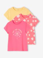 Set van 3 verschillende T-shirts voor meisjes met iriserende details pastelgeel - thumbnail