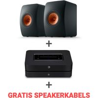 KEF Combi Deal LS50 Meta Boekenplank speaker + Bluesound Powernode N330 met HDMI- Draadloze Muziek Streaming-versterker - Zwart/Zwart (met GRATIS speakerkabels)