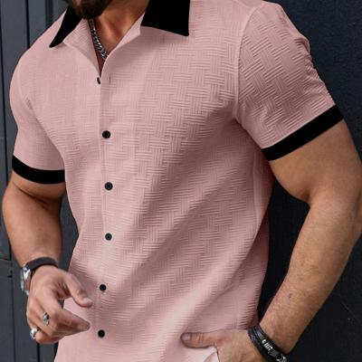 Bon&Bon Homme Men's Colorblock Trim Short Sleeve Casual Shirt | White Pink / XXL