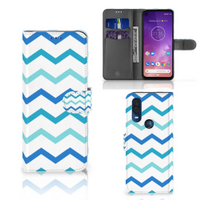 Motorola One Vision Telefoon Hoesje Zigzag Blauw - thumbnail