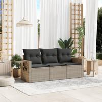 3-delige Loungeset met kussens poly rattan lichtgrijs
