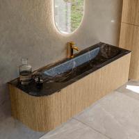 Badmeubel Mondiaz Kurve-Dlux | 145 cm | Meubelkleur Oak | Wastafelkleur Lava | Solid surface | Rechts spoelbak | 1 kraangat
