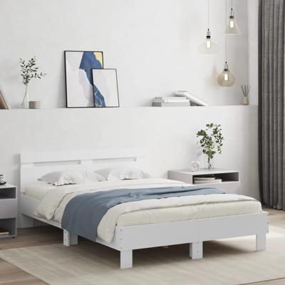 Bedframe met hoofdeinde bewerkt hout wit 135x190 cm