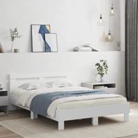 Bedframe met hoofdeinde bewerkt hout wit 135x190 cm