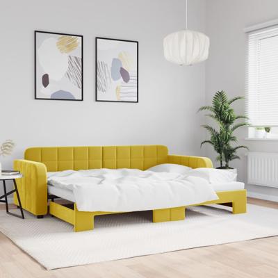 Slaapbank met onderschuifbed 80x200 cm fluweel geel