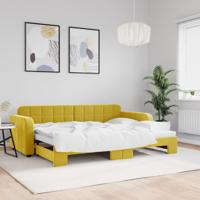 Slaapbank met onderschuifbed 80x200 cm fluweel geel