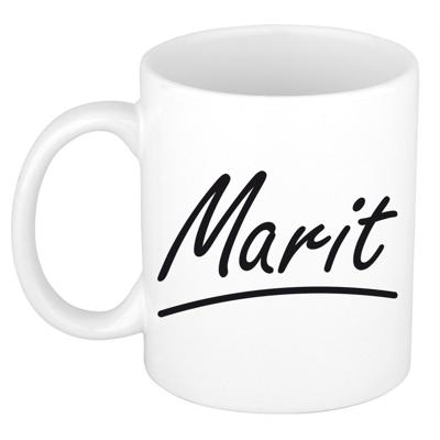 Marit Naam koffiemok - beker - met sierlijke letters - wit - 300 ml - Cadeau - Dames