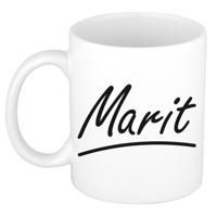 Marit Naam koffiemok - beker - met sierlijke letters - wit - 300 ml - Cadeau - Dames