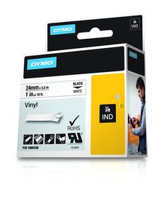 Labeltape Dymo Rhino 18054 vinyl 24mmx5.5m zwart op wit