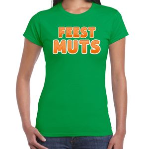 Verkleed t-shirt voor dames - Feest muts - groen/oranje - carnaval