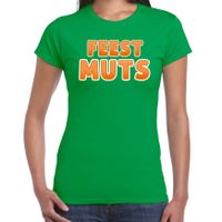 Verkleed t-shirt voor dames - Feest muts - groen/oranje - carnaval - thumbnail