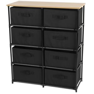 Ladekast/organizer - met 8 lades - zwart - 76 x 30 x 89 cm - hout/metaal - hal/gang kastjes