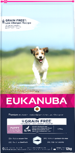 Eukanuba graanvrij zeevis puppy&apos;s van kleine & middelgrote rassen hondenvoer 12kg zak