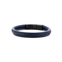 Frank 1967 7FB-0513 Armband leder-staal gevlochten donkerblauw-zwart 21 cm