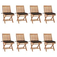 Tuinstoelen 8 st inklapbaar met kussens massief teakhout