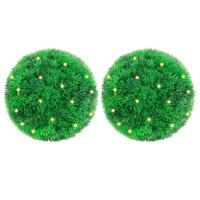 Kunstbuxusballen met LED-verlichting 2 st 22 cm groen