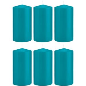 6x Turquoise blauwe cilinderkaarsen/stompkaarsen 8 x 15 cm 69 branduren