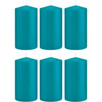 6x Turquoise blauwe cilinderkaarsen/stompkaarsen 8 x 15 cm 69 branduren