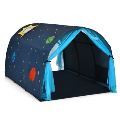 Tentje op Kinderbedje Speeltent in Prinsessenstijl voor Kinderen Kindertent met Venster & Tas & Gordijn Blauw