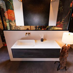 Badkamermeubelset Mondiaz Erin 120 cm met 1 Lade met RIDGE Wastafel Links Talc Zonder Kraangaten Greeploos Mat Dark Brown