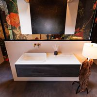 Badkamermeubelset Mondiaz Erin 120 cm met 1 Lade met RIDGE Wastafel Links Talc Zonder Kraangaten Greeploos Mat Dark Brown Badkamermeubelset Mondiaz Erin 120 cm met 1 Lade met RIDGE Wastafel Links Talc Zonder Kraangaten Greeploos Mat Dark Brown