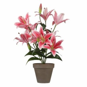 Fuchsia roze Tigerlily/tijgerlelie kunstplant 47 cm grijze pot