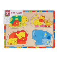 Houten Noppenpuzzel Wilde Dieren met Jongen, 8st. Houten Noppenpuzzel Wilde Dieren met Jongen, 8st.