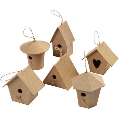 Creativ Company Mini vogelhuisjes, h: 7 cm, 6 stuk/ 1 doos