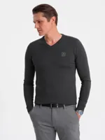 Ombre - Heren V-Hals Sweater - Ribgebreide Boorden - Donkergrijs - Italianstyle