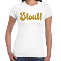 Verkleed T-shirt dames - Stout! -  wit - glitter goud - themafeest fout/goud/stout