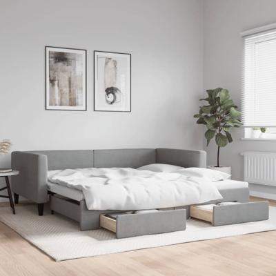 Slaapbank onderschuifbed en lades 100x200 cm stof lichtgrijs
