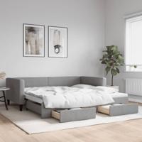 Slaapbank onderschuifbed en lades 100x200 cm stof lichtgrijs