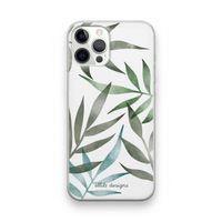 Tropical watercolor leaves: iPhone 12 Pro Transparant Hoesje