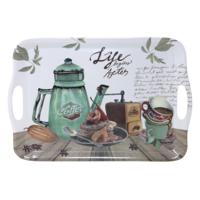 Dienblad/serveer tray Coffee Life - Melamine - wit/groen - 42 x 29 cm - rechthoekig