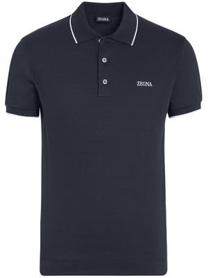 Zegna polo en piqué à design ondulé - Bleu