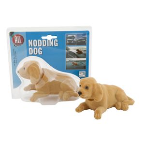 Bewegende knikkende hond voor auto dashboard/hoedenplank - beige - 16 x 7 cm