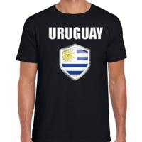 Uruguay vlag thema landen t-shirt - zwart - voor heren - Supporters kleding - korte mouwen