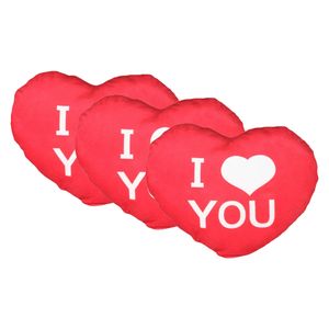 Sierkussentje Valentijn/I Love You hartje vorm - 3x - rood - 15 cm - Knuffelkussen