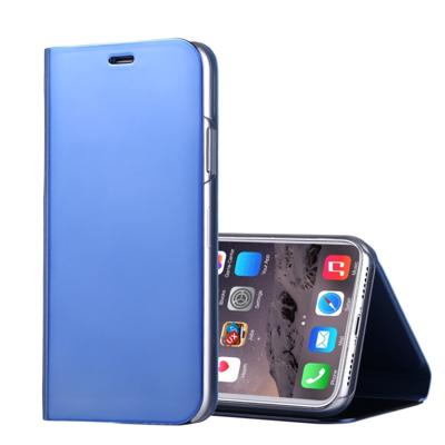 iPhone X horizontaal gegalvaniseerd spiegelend PU leren Flip Hoesje met houder (blauw)