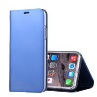 iPhone X horizontaal gegalvaniseerd spiegelend PU leren Flip Hoesje met houder (blauw)