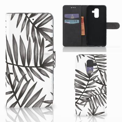 Samsung Galaxy A6 Plus 2018 Hoesje Leaves Grey | Portemonnee hoesje Samsung Galaxy A6 Plus 2018 Hoesje Leaves Grey | Portemonnee hoesje