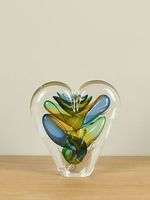 Glazen hart groen/blauw/geel 12 cm.